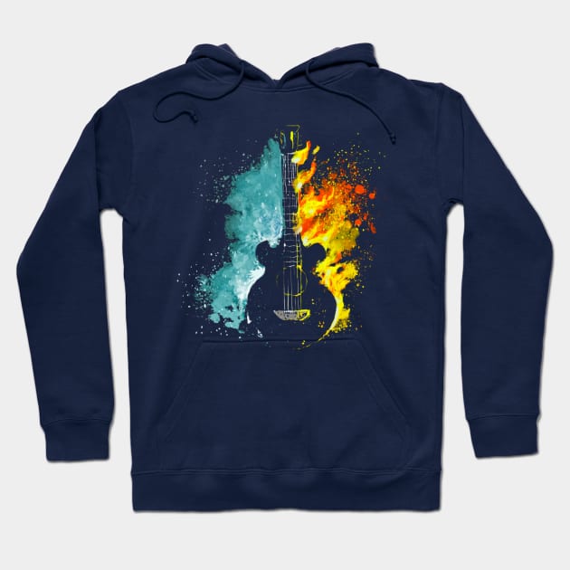 guitar silhouette with water and fire Hoodie by mehdime